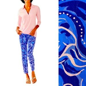 Lilly Pulitzer South Ocean Skinny Crop Pants Coastal Blue Whispurr NWOT 4